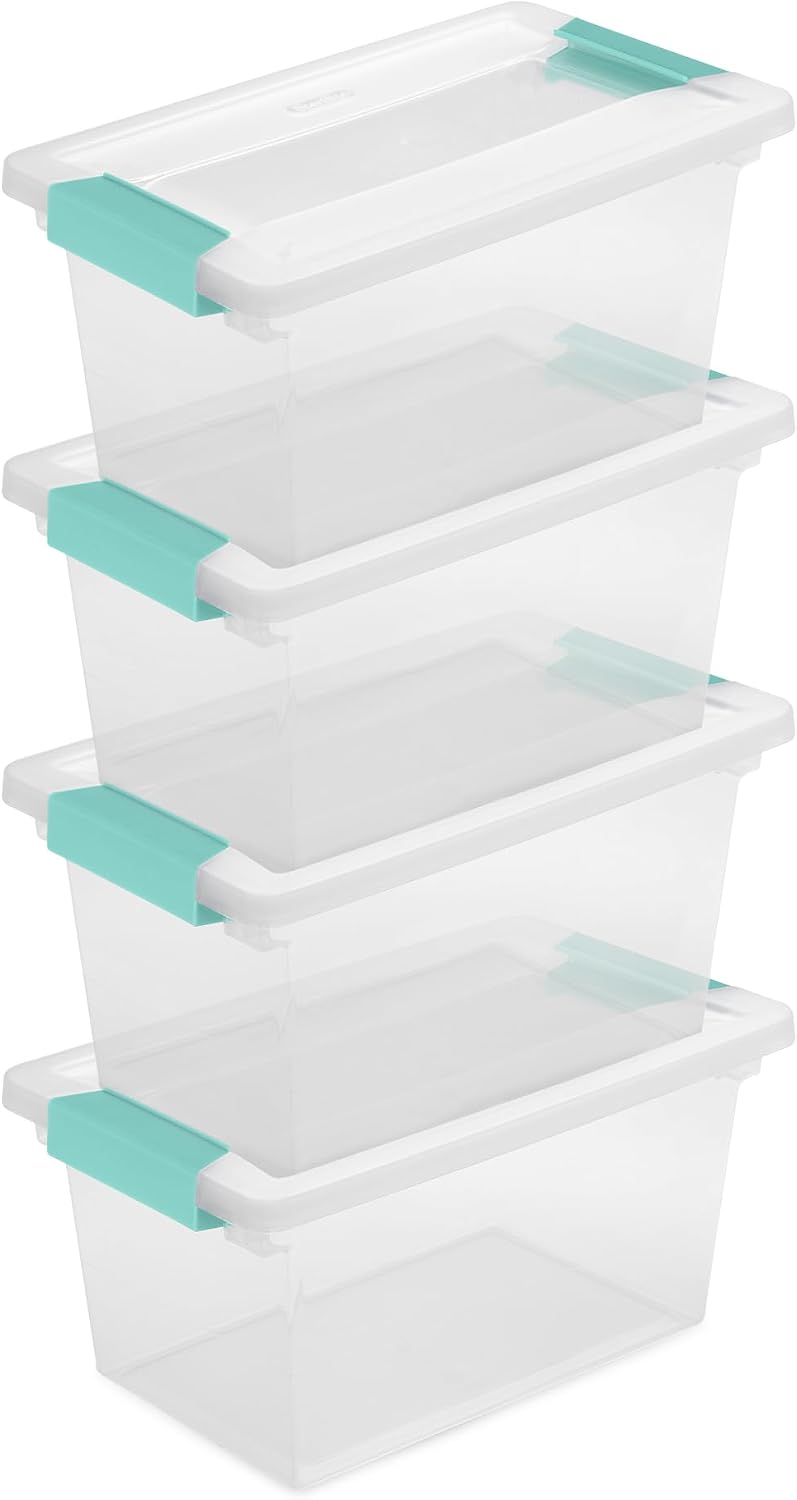 Sterilite 12-Pack Clip Box, Stackable Clear Plastic Bins with Latching Lids, ...