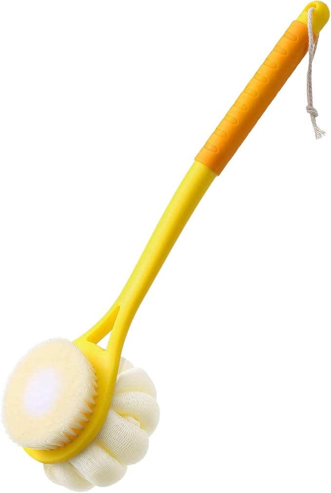 Shower Body Brush, Soft Bristles and Beautiful Pumpkin Loofah 14" Long Handle by HONOMA