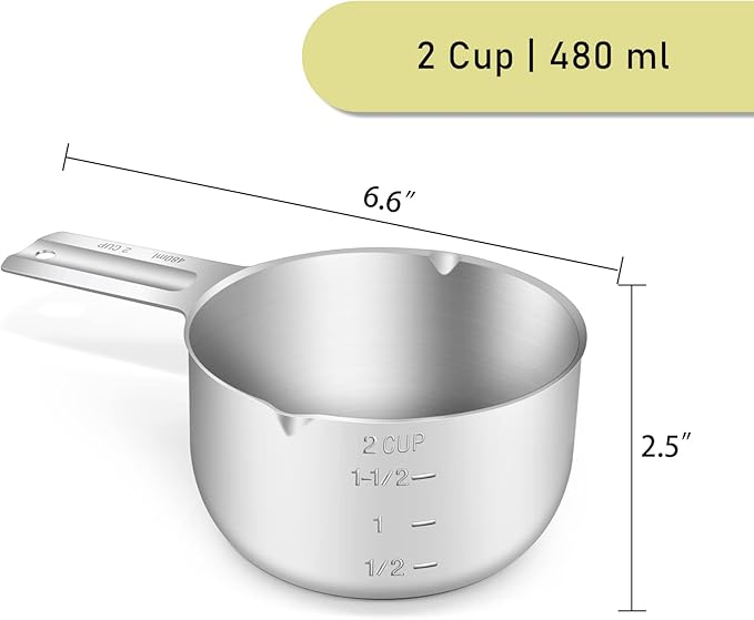 1PCS 2Cup Single Measuring Cup, Stainless Steel Measure Scoop, Metric and US - Image 2