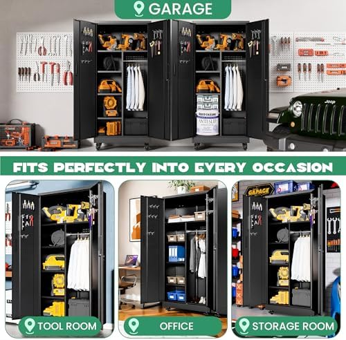 71" Tall Broom Closet Storage Cabinet with Lock,Heavy Duty Garage Storag...