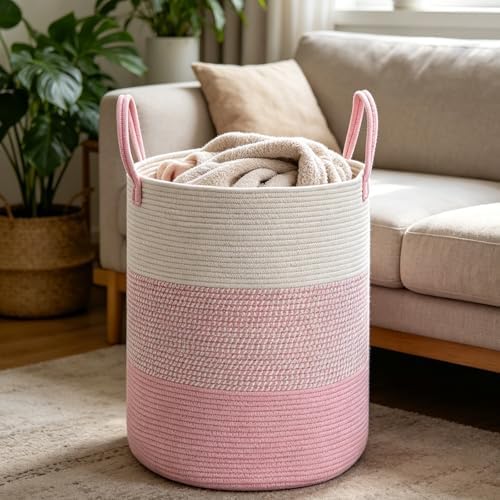 105L Pink Extra Large Laundry Basket, Clothes Hamper with Handles