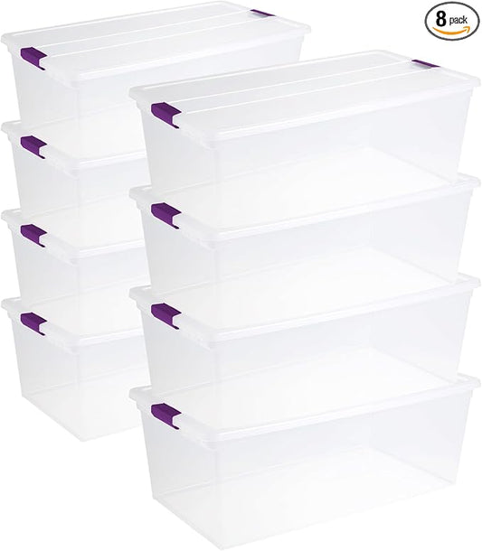Sterilite 8-Pack 110 Quart ClearView Latch Box, Stackable Organizer Bins by Sterilite
