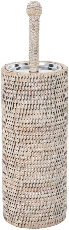 La Jolla Decorative Rattan Toilet Brush Set White Wash Handwoven Toilet Brush by KOUBOO