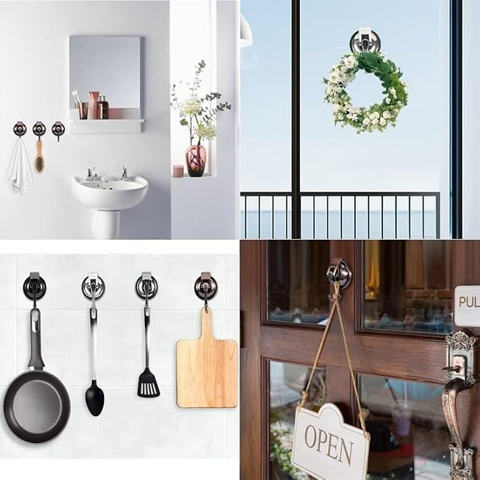 Suction Cup Hooks for Shower, 4 Pack, Glass Door, Tile – Loofah, Bath Robe Hook - Image 2