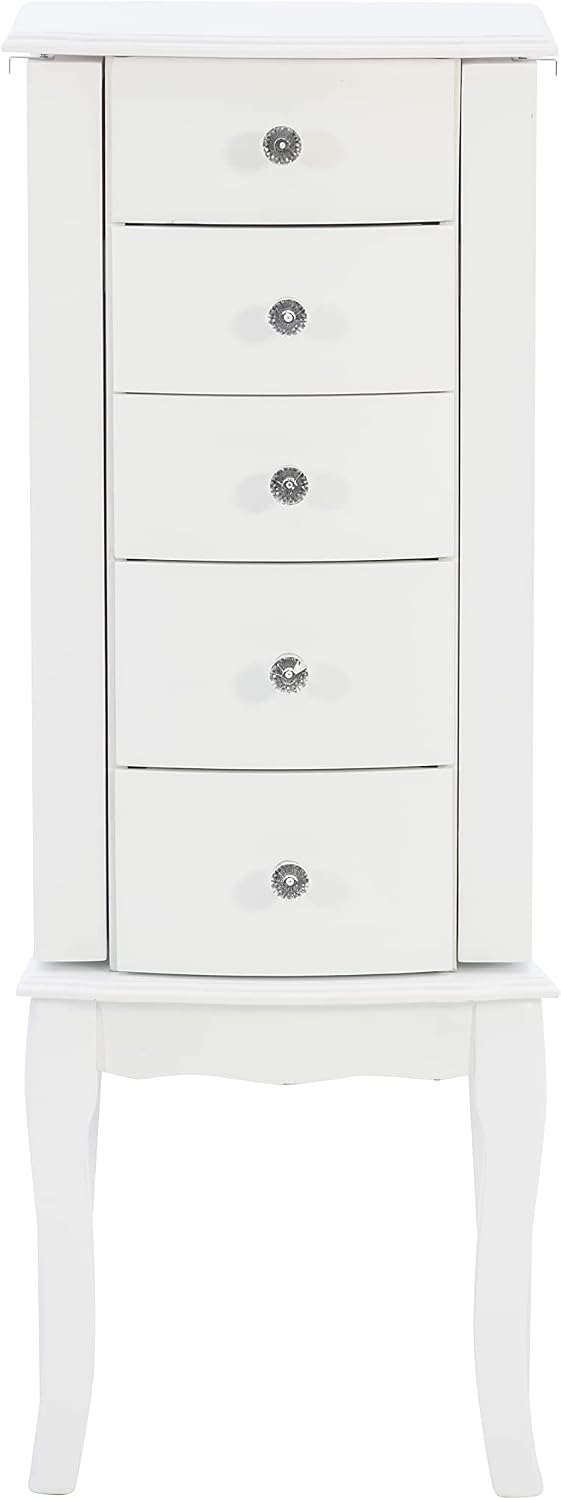 Powell Furniture Jewelry Armoire, White, 13"x 9.375"x 35.5"