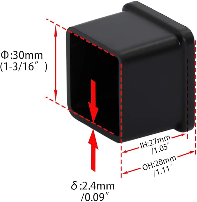 Flyshop 1-3/16" x 1-3/16", 30 mm x 30 mm Flexible PVC Chair Leg Caps Black - Image 4