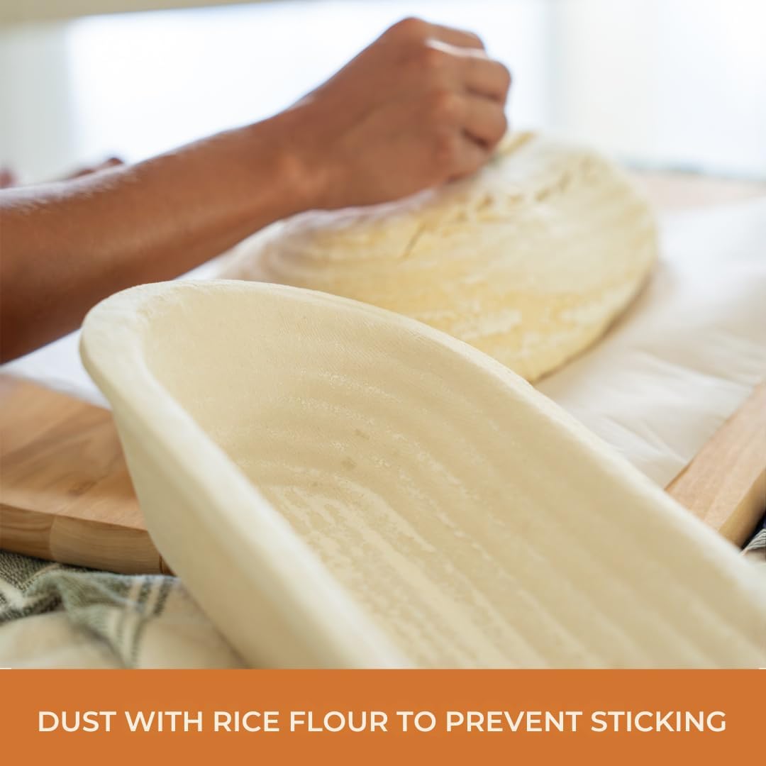 Sourdough Banneton Bread Proofing Basket 11.4" Oval Groove 750g | 11.4 x 5.3 x 2.4in oval, holds 800 to 900g dough, bakes a 750g batard, spruce wood pulp, handmade in Germany
