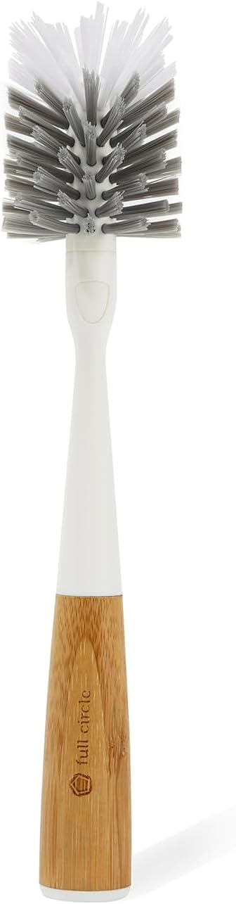 Full Circle Upstanding Bottle Brush - Made from Bamboo with Long Handle, Replaceable Head - Deep Cleans Water Bottles, Tumblers & Baby Bottles - BPA & Formaldehyde Free - White