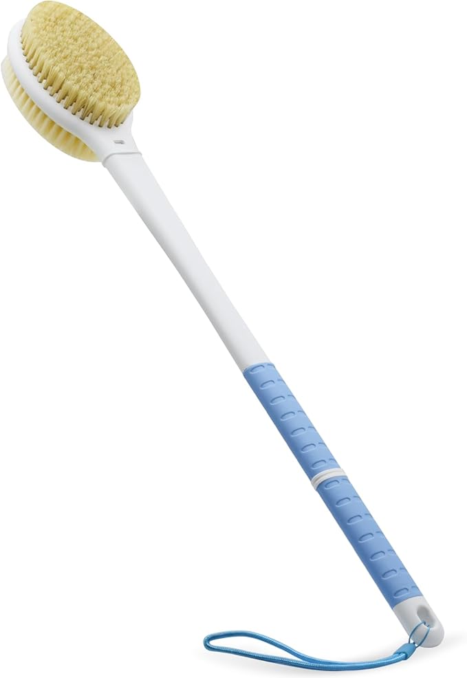 Shower Brush with Soft and Stiff Bristles, 20.5" Extra Long Handle Dual-Sided by HONOMA