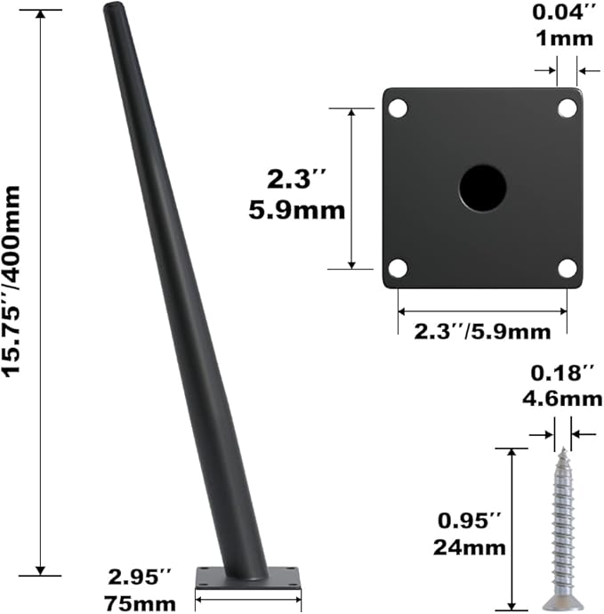8PCS 16 Inch Matte Black Tapered Angled Legs - Image 3