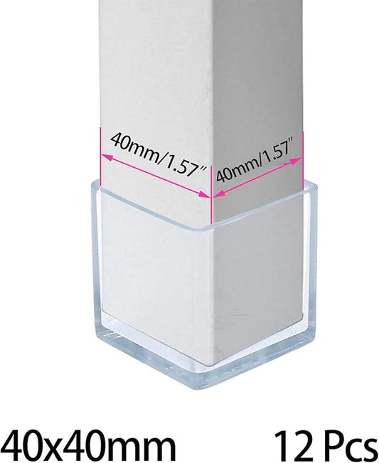12 Pcs Transparent Square Anti-Slip Rubber Leg Tips Chair Leg Caps Furniture - Image 2