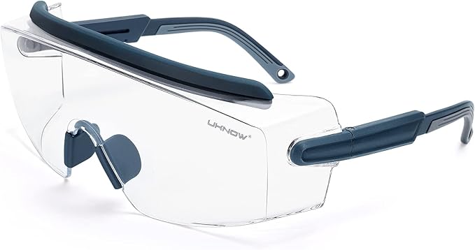 UKNOW Safety Goggles Over Glasses, Safety Glasses Anti Fog Wraparound Eye by UKNOW