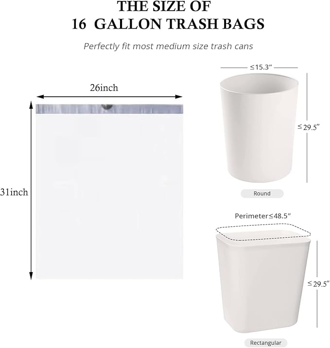 Ultra thick heavy duty Plastic 16 gallon no tear open drawstring trash bags - Image 3