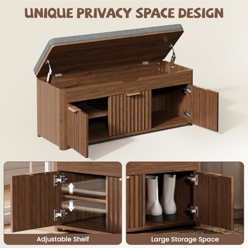 37.4" W Shoe Bench with Storage, Lift Top Entryway Bench, Walnut