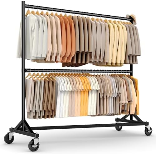 HOKEEPER Z Rack, Clothes Rack Hold 550LB Adjustable Height Double Rod Black