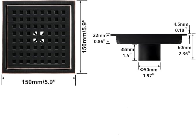 RANDOM Oil Rubbed Bronze Shower Drain Square 6 Inch Shower Floor Drain Grate & - Image 2