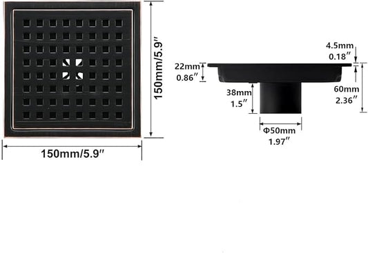 RANDOM Oil Rubbed Bronze Shower Drain Square 6 Inch Shower Floor Drain Grate & - Image 2