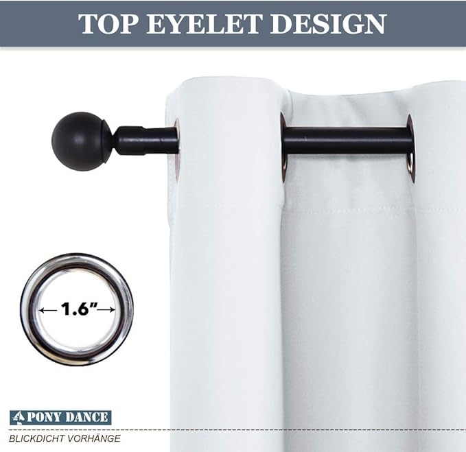 PONY DANCE Greyish White Room Darkening Kitchen Curtains 2 Panels Set, Thermal - Image 2