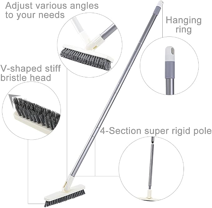 Grout Scrub Brush with Long Handle, Swivel Grout & Corner Cleaning Brush - Image 3