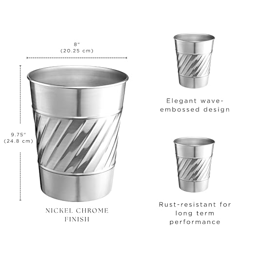 Monarch Abode Nickel Chrome Handcrafted Wave Embossed Metal Wastebasket - Image 2