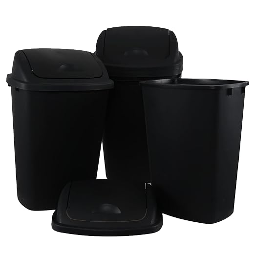 13 Gallon Swing Top Lid Garbage Cans, Large Plastic Kitchen Trash Can Set of 4 by DynkoNA