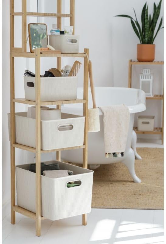 Superio Ribbed Collection - Eco-Friendly Decorative Plastic Basket Open Home ...