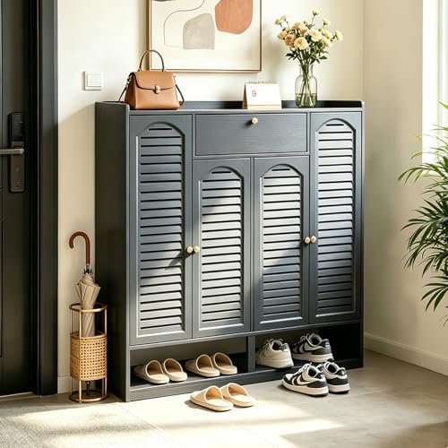 7 Tier Bamboo Shoe Cabinet - Shoe Storage Cabinet with Doors, 35-40 Pairs Bam...