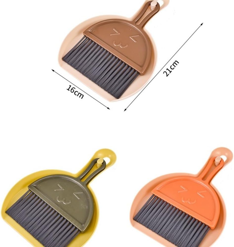 1Pcs Coffee Color Set Small Broom and Dustpan Set, Dust Pan and Brush Set, Mini Plastic Sweep Kit for Desktop & Keyboard Cleaning