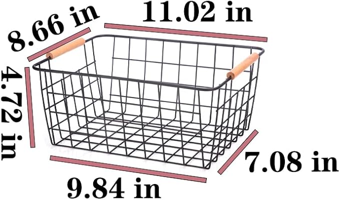 LeleCAT Wire Baskets with Wooden Handles, Wire Storage Organizer Baskets - Image 4