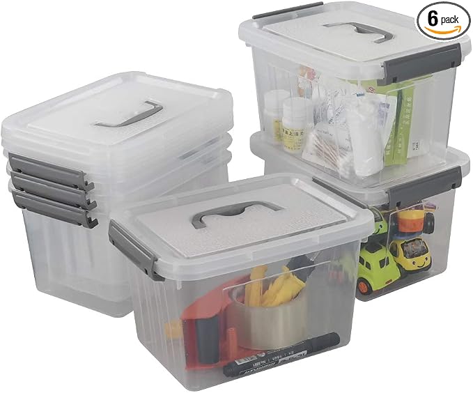 6-Pack Plastic Storage Box, 6 L Clear Storage Bins by Lesbin