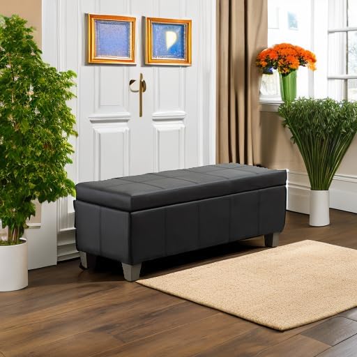 Black Faux Leather Ottoman - Image 2