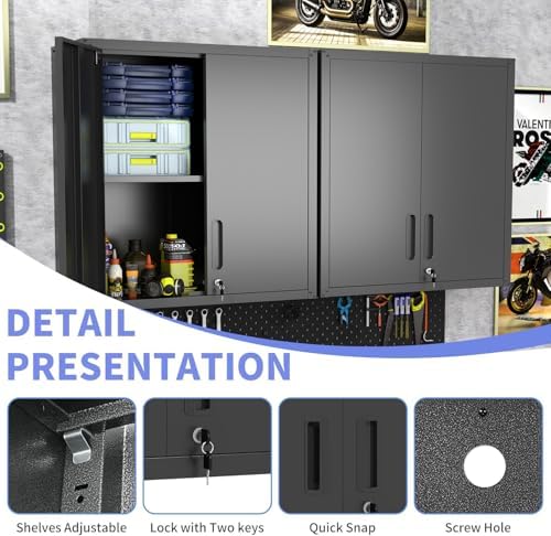 Garage Storage Cabinet System 6pcs Heavy Duty Workshop Set Wall Cabinet Locka...