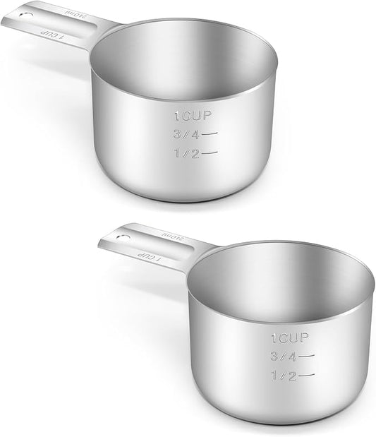 2PCS 1Cup Single Measuring Cup, Stainless Steel Measure Scoop, Metric and US by BERYLER