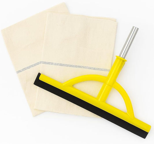 2-in-1 Floor Squeegee 17.5 Inch with Telescopic Handle, Heavy Duty Water Broom for Tile, Concrete, Marble, Garage & Shower (2-in-1 Squeegee + 2 Cotton Cloths (32x22))