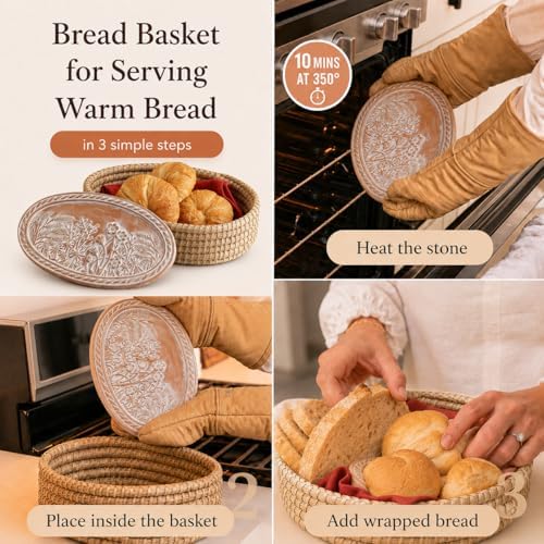 Bread Basket for Serving, Bread Warmer Stone, House Warming Gift, Sourdough