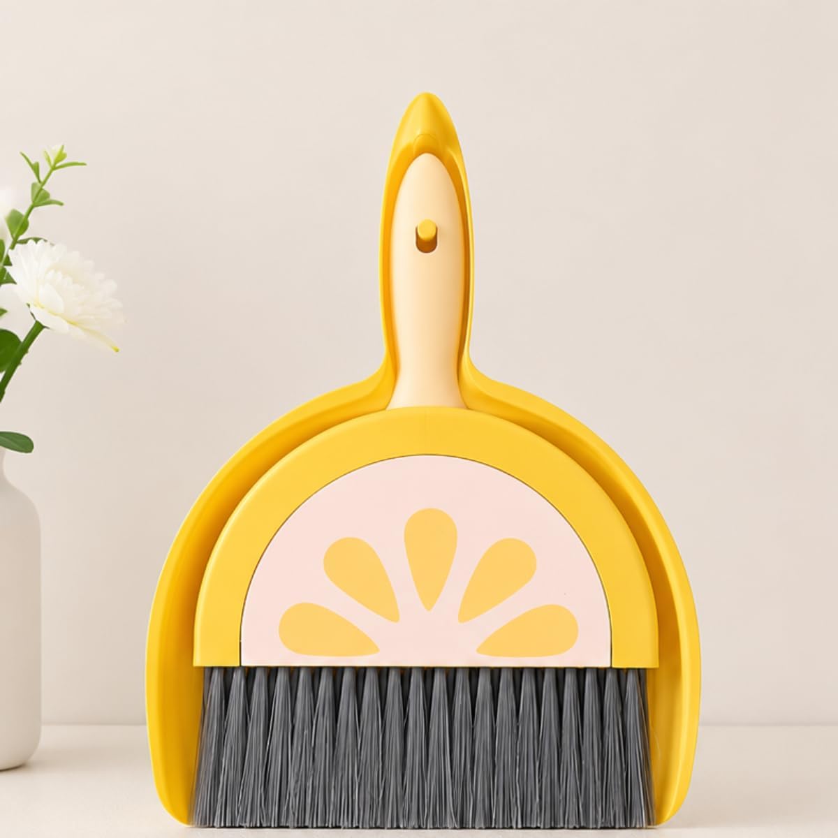 1Set Cute Lemon Mini Dustpan and Brush Set, Adorable Desktop Cleaning Tool, Small Yellow Sweeping Combo for Home, Office, Keyboard, Pet Cage and Desk Debris Tidying