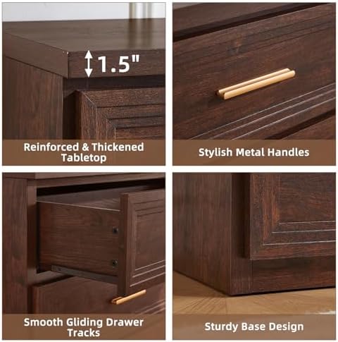 RWYHG Dresser for Bedroom 5 Drawer 45" Tall with Gold Handle Closet Storage