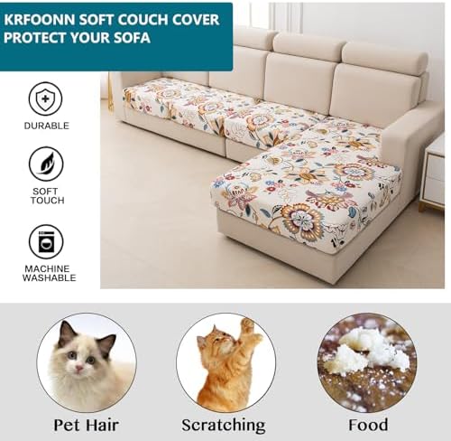 KRFOONN Waterproof Couch Cushion Covers Stretch Seat Cushion Cover Sofa Covers Washable Separate Sectional Sofa Slipcover Furniture Protector with Elastic Bottom (3PC Seat or Backrest Cover, 03)