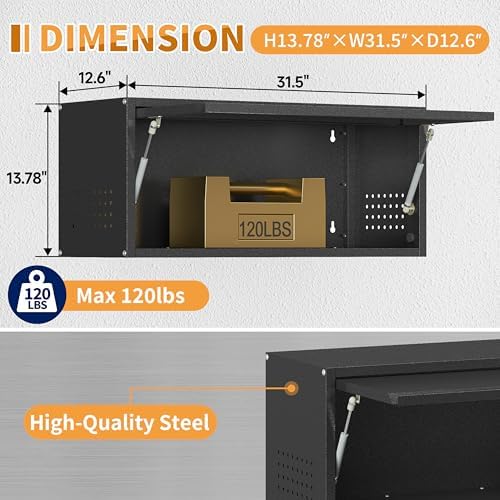 Metal Garage Wall Cabinet with Up-Flip Door,Wall-Mounted Steel Storage Cabine...