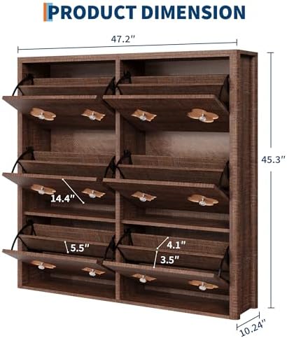 GarveeHome Shoe Storage Cabinet with 6 Flip Drawers, Narrow Wood Shoe Organiz...