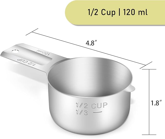 1PCS 1/2Cup Single Measuring Cup, Stainless Steel Measure Scoop, Metric and US - Image 2
