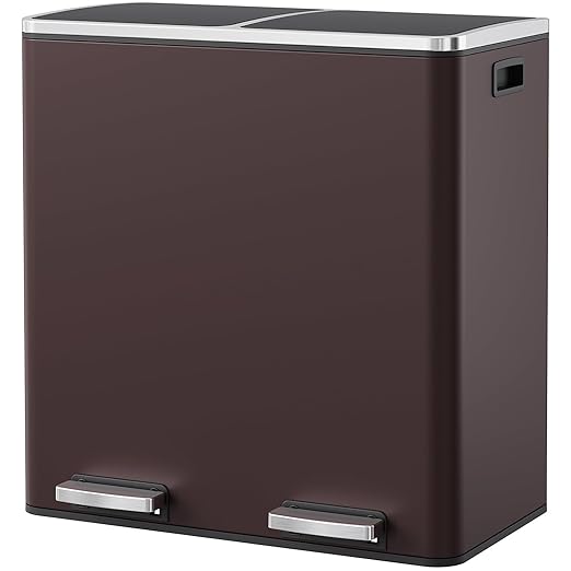 Arlopu 16 GallonStainless Steel Trash Can, 60L Dual Compartment, Metal Kitchen by Arlopu
