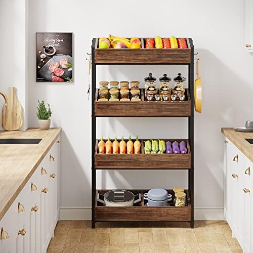 Tribesigns Wood Fruit and Vegetable Basket Stand Rack for Kitchen, Office, St...