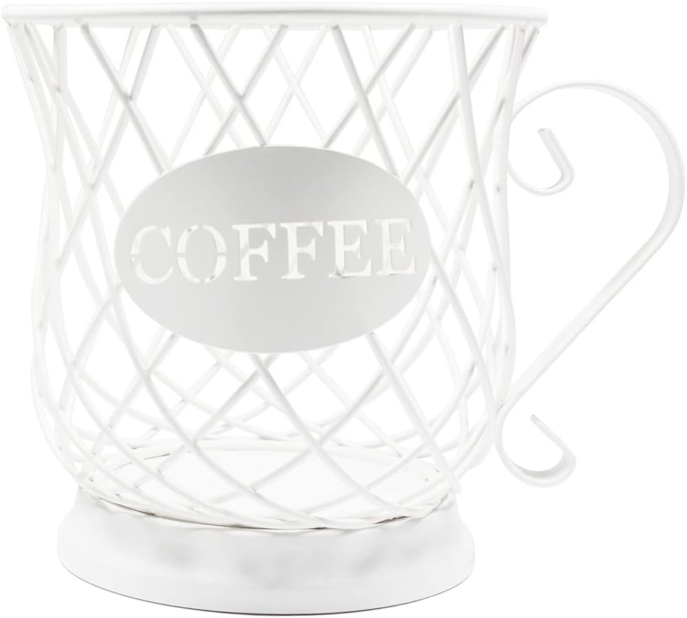 Coffee Pod Holder Mug Shape Multi Use K Cup Holder Coffee Station organizer Storage Wire Basket Food Storage for Counter Coffee Bar White