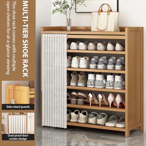 Shoe Rack with Cover, 6-Tier Bamboo Shoe Cabinet, Anti-Tipping Free-Standing ...