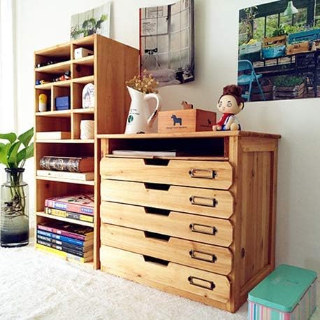 5 Flat Drawer Organizer for Home or Office Desk - Wooden Chest of Drawers - F...