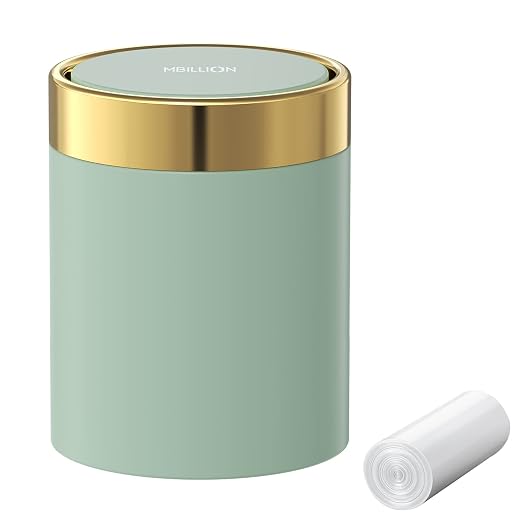 Mini Trash Can with Lid, Desktop Small Trash Can Recycling Bin Cute Metal by Mbillion