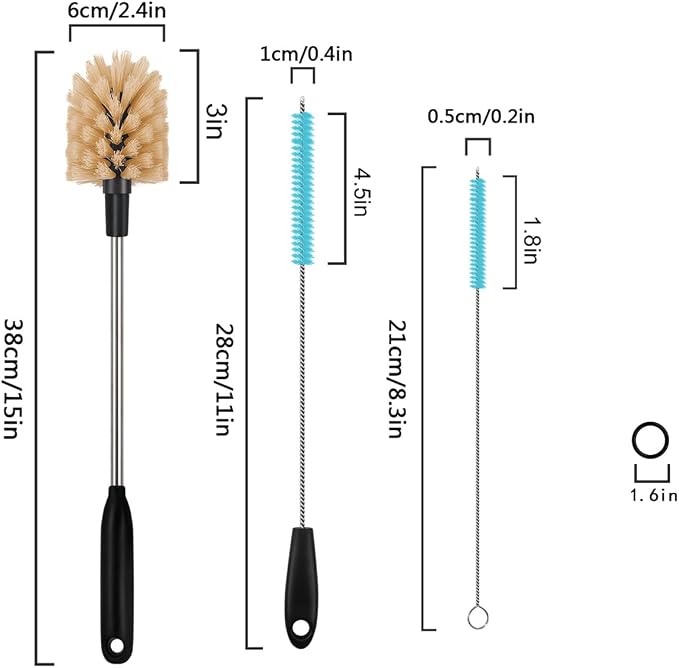 3 in 1 Stainless Steel Long Handled Water Bottle Brush Set, Kitchen Scrubber - Image 6