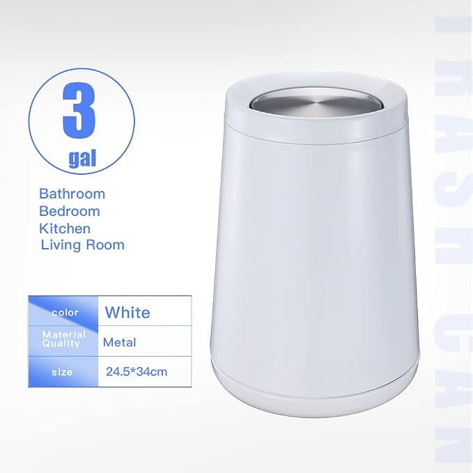 Household Swing White Bathroom Trash Can，Brushed Stainless Steel，10 L/3 - Image 6