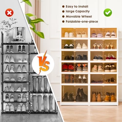 24Pairs Collapsible Shoe Rack Organizer Foldable Shoe Cabinet with Doors